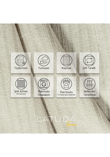 Mikrofiber Şönil Fitilli Minimalist Tekli Koltuk Örtüsü - 110x175 Cm,2 Adet Çift Taraflı, Kaymaz, Terletmez Krem krem