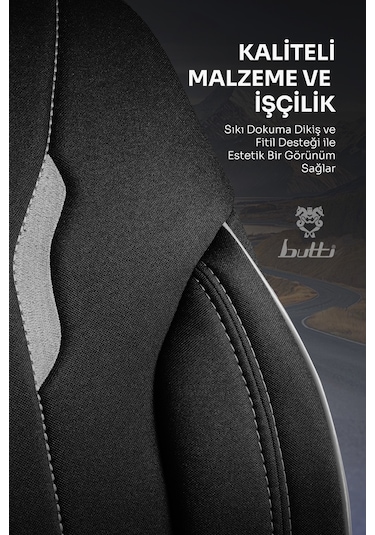 Siyah - Gri Buttı Talos Serisi Premium Oto Koltuk Kılıfı Ortopedik Destekli, Ön Arka Tam Set, Aırbag Uyumlu