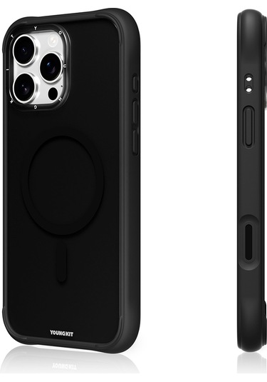 İphone 16 Pro Uyumlu Kılıf M-safe Şarj Özellikli Youngkit Macaroon Serisi Kapak Siyah