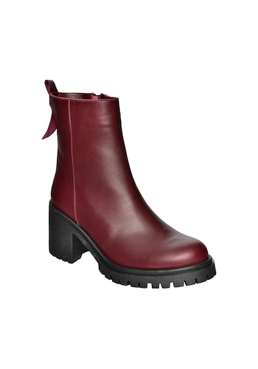 Fox Shoes R654006503 Bordo Hakiki Deri Kalın Topuklu Kadın Bot Bordo
