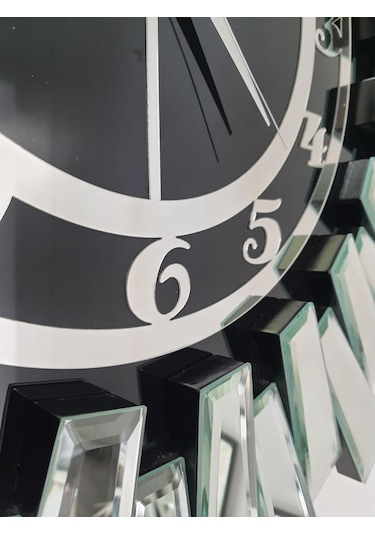 Ayna Denizi Güneş Twins Argent Black Model Gümüş Siyah Renk 70 Cm Dekoratif Aynalı Duvar Saati Gümüş - Siyah