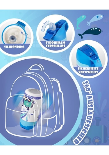 Vagonlife Çelik Pipetli Çocuk Termos Matara 350Ml Mavi