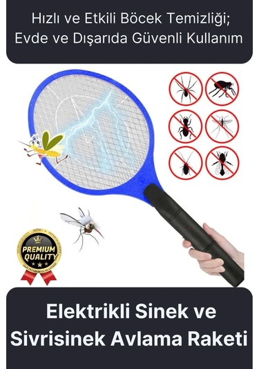 Premium Uv Işıklı Şarjlı Elektrikli Sinek Sivrisinek Böcek Ve Haşere Kovucu Öldürücü Avlama Raketi