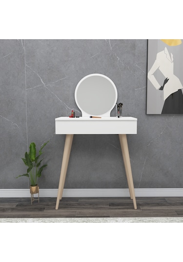 Arnetti Siena Makyaj Masası Aynalı Ahşap Ayaklı Beyaz