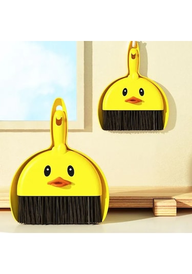 Shineyee Sarı Ördek Desenli Süpürge Ve Koval Seti - Ev Temizliği İçin Eğlenceli Ve Dayanıklı, Çocuk Dost, 235x180x40 Mm