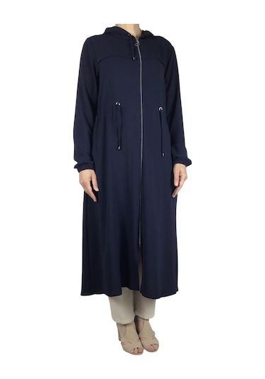 Kadın Kapşonlu Beli İp Detaylı Yandan Cepli İnce Ayrobin Spor Kap Zümrüt