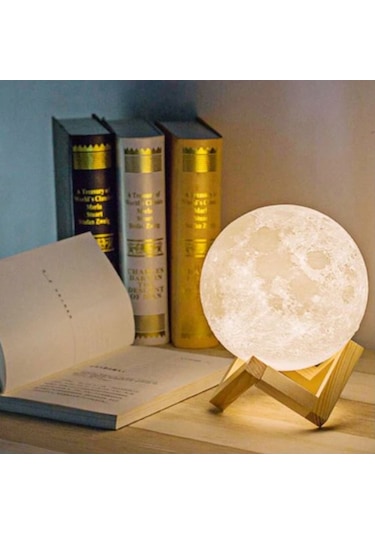 Dekoratif 3D Standlı Ay Gece Lambası Başucu Lambası ( Çap 12 Cm ) Çok Renkli