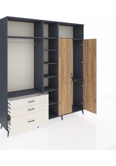 Hyperion Dolap 10 Raflı 3 Çekmeceli 2 Askılı 220x44x243 Antrasit-çam/aytaşı Atlas Çam/aytası