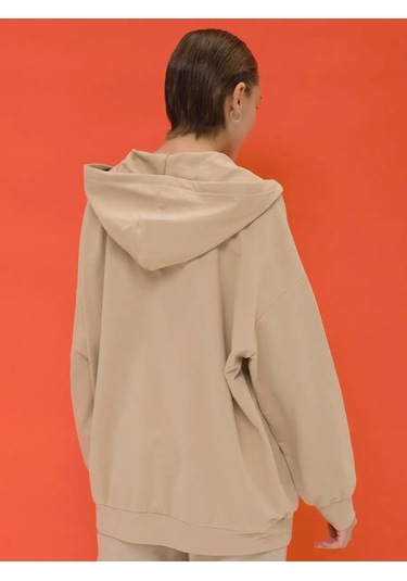 Pelican Kadın Kapüşonlu Oversize Tek Renk Sweatshirt Hoodi 147105677 Kum Rengi