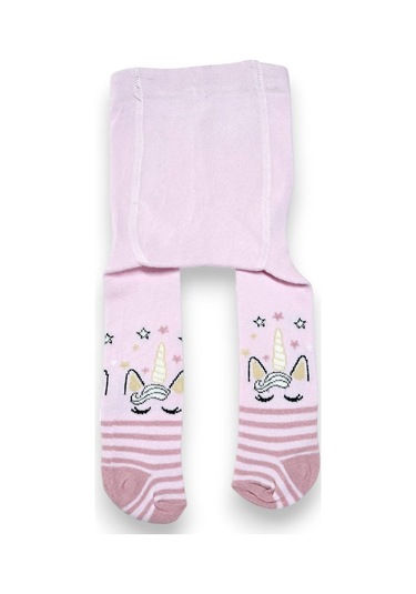 Desenli Kız Çocuk Koton Külotlu Çorap Pembe