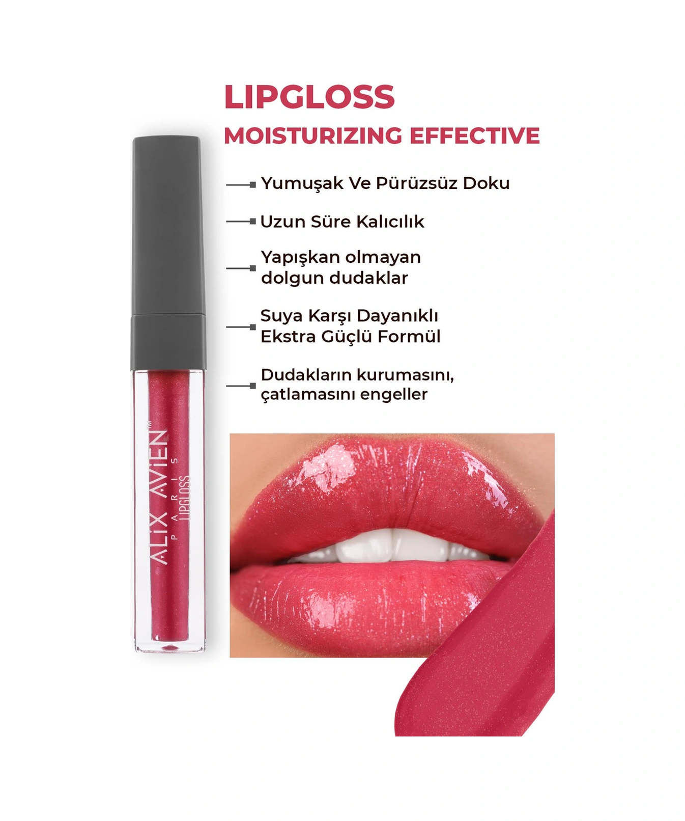 Alix Avien Uzun Süre Kalıcı Yapışkan His Bırakmayan Nemlendirici Dudak Parlatıcısı-lipgloss 12 Juicy Strawberry