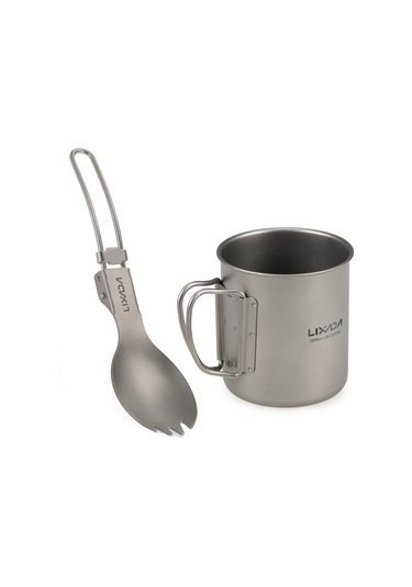 Springsun Katlama Özellikli Titan Kamp Bardağı Ve Çatal Kaşık Seti - Hafif & Dayanıklı Gümüş