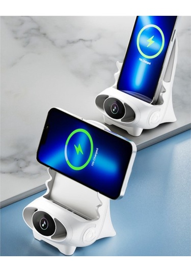 Sandalye Standı Manyetik Emişli Telefon Tutucu 15w Kablosuz Şarj Cihazı, Beyaz Beyaz
