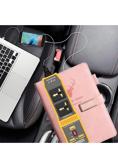 Samdoo 12v'den 220v'ye Araç İçin Inverter 200w Sabit 400w Tepe Gücü 3 Usb + 2 Ac Çıkışı Hızlı Şarj + Soğutma Fanı + Çoklu Koruma