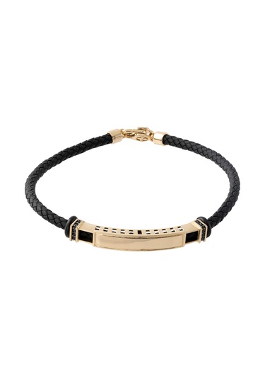 14 Ayar Altın Plaka Siyah Kauçuk Erkek Bilekliği Siyah