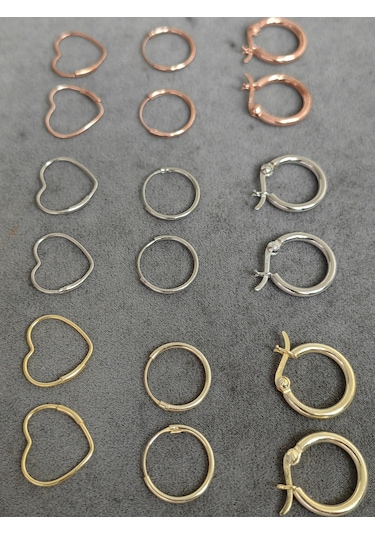 Minimal Yuvarlak Gümüş Küpe - Gold Renk Gümüş