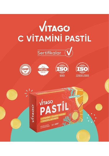 Vitago Vitamin C + İzlanda Yosunu + Zencefil Eki 16 Pastil