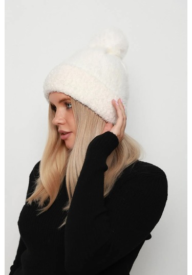 Ponpon Detay Kadın Bere 1136 Ekru Ekru