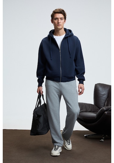 ASHBY Erkek Kapüşonlu Fermuarlı Cepli Kordonlu Regular Fit Lacivert Sweatshirt