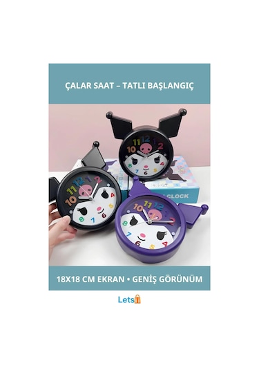 Kuromi Tasarımlı Şık Masa Üstü Çalar Saat 18x18 Cm Çok Renkli
