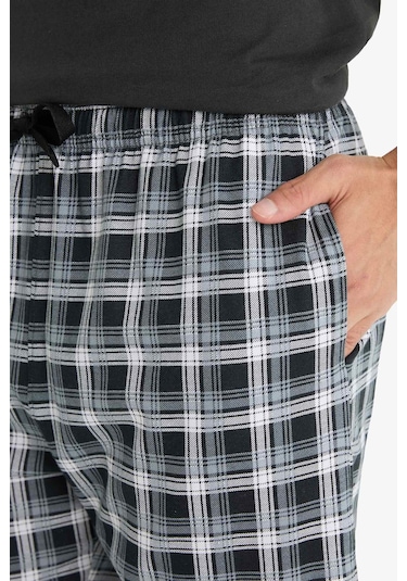 Defacto Pijama Takımı Regular Fit Kısa Kollu Üst Kareli Şort E7146ax25smar221 Antrasit