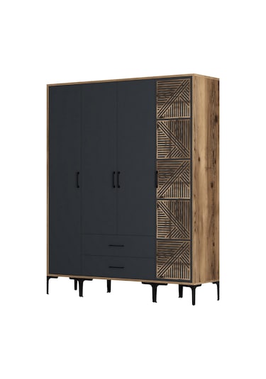 Variant Kumsal 4 Kapılı Stp Gardrop - Ceviz / Antrasit