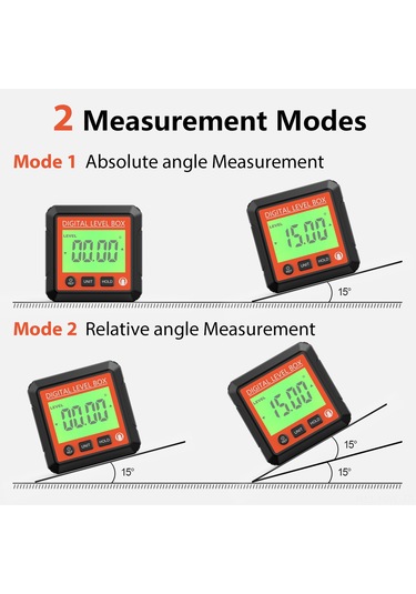 Honmex Dijital İklinometre - Lcd Arka Işık, Manyetik Taban, Açı-eğim Dönüşümü, Veri Kilidi, 4x90 Ölçüm Aracı Kırmızı Ve Kırmızı