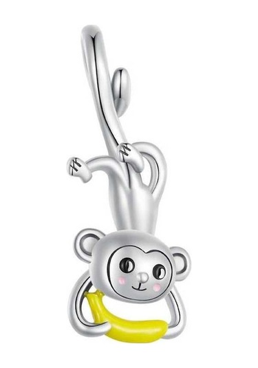 Novahub 925 Ayar Gümüş Maymun Muz Charm Boncuk Kolye Bilezik İçin Gümüş
