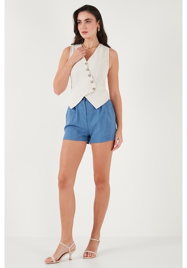 Lela  Kırçıllı Regular Fit Cepli Kısa Bayan Şort 5866201 Indigo