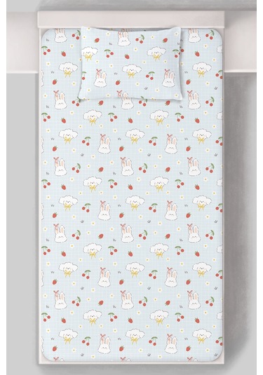 Organik Tek Kişilik Lastikli Çarşaf Seti - Şirin Tavşanlar Renkli