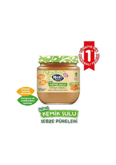 Hero Baby İlikli Kemik Sulu Karışık Sebzeli 6+ Ay Kavanoz Maması 120 G