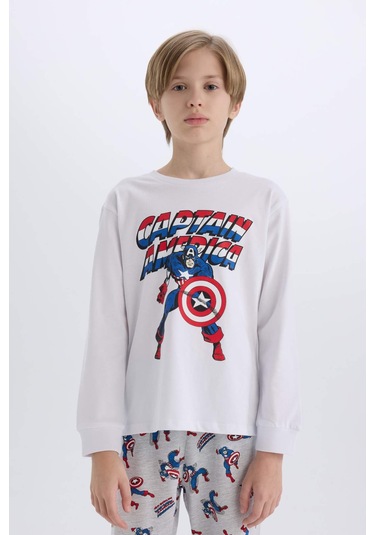 DeFacto Erkek Çocuk Pijama Takımı Marvel Comics Bisiklet Yaka Uzun Kollu Üst Uzun Alt D6435A824WNWT34