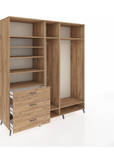 Kronos Dolap 9 Raflı 3 Çekmeceli 3 Askılı 220x59x243 Çam-çam/çam Atlas Çam/atlas Çam