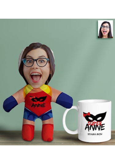 Bk Gift Kişiye Özel Fotoğraflı Süper Anne Bebek Yastık Ve Kupa Bardak Hediye Seti-6, Anneye Hediye, Anneler Günü Hediyeleri Kobitmeyencom30624 Bk Gift