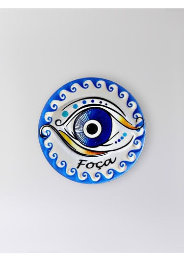 Foça Temalı Polyester Kabartmalı Nazar Magnet Çap: 7 Cm Dekoratif Hediyelik Buzdolabı Süsü Kod:1204