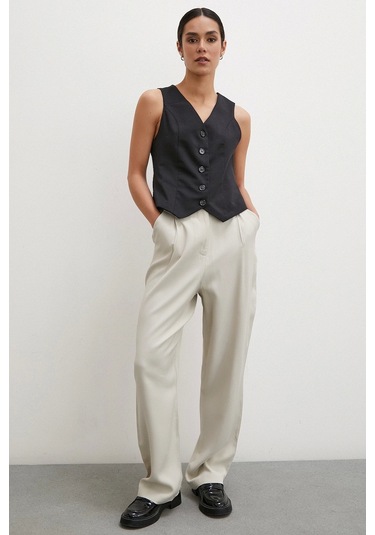 Never More Kemer Detaylı Klasik Pantolon Taş