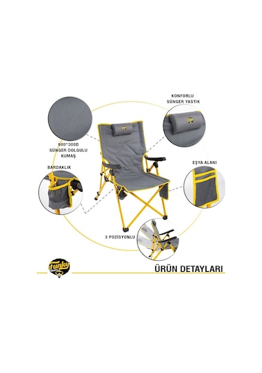 Comfort 3 Kademeli Katlanabilir Kamp Sandalyesi - Sarı Gri