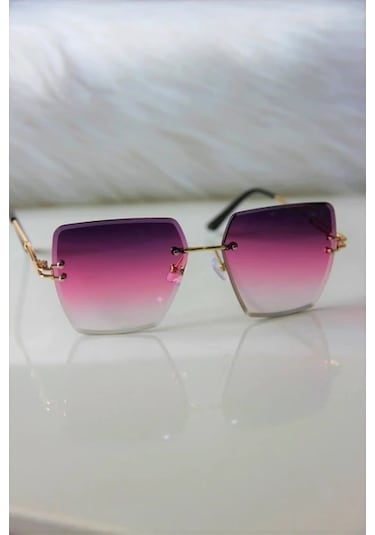Mobgift Kristal Kare Degrade Güneş Gözlüğü Mor Pembe