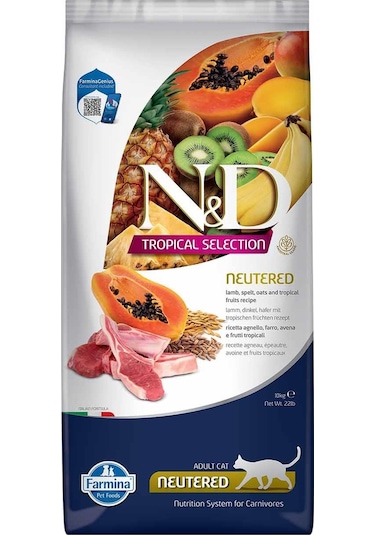 N&D Tropical Selection Düşük Tahıllı Kuzulu Tropikal Meyveli Kısırlaştırılmış Yetişkin Kedi Maması 10 KG