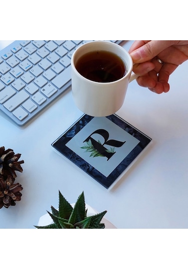 Decorita Cam Bardak Altlığı R Harfli Tasarım 4'lü Takım 10 x 10 CM Çok Renkli