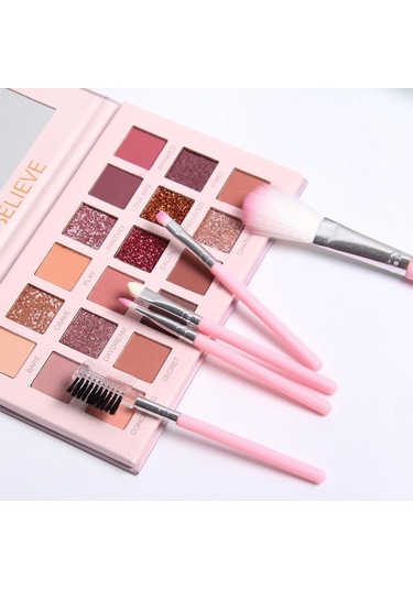 Jms 5 Parçalı Makyaj Fırçası Seti: Pembe Göz Farı, Allık, Dudak Ve Kaş Fırçaları Ve Çift Amaçlı Kaş Tarağı