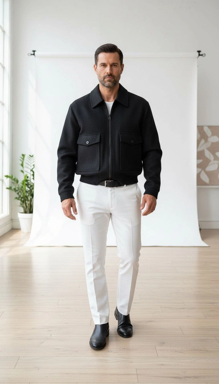 Erkek Oversize Kaşe Mont Siyah Kalın Kumaş Şık Kışlık Mont Siyah