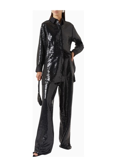 16arlington Ima Sequin - Embellished Pants, Lüks Payetli Şık Tasarım Pantolon Siyah
