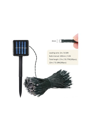 Moly 200 Led Güneş Enerjili Işık Zinciri, 22m, Beyaz Işık, Otomatik Kontrol, Bahçe Dekorasyonu Beyaz