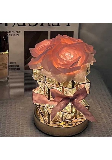 Maoyaya Gül Rubik Küp Atmosfer Masa Lambası - Anneler Günü Hediyesi Pembe Pembe