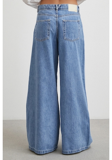 Yüksek Bel Wide Leg Jean Mavi Mavi