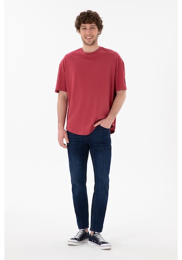 U.S. Polo Assn. Erkek Long Fit Bisiklet Yaka Vişne Basic Tişört 50305988-VR223