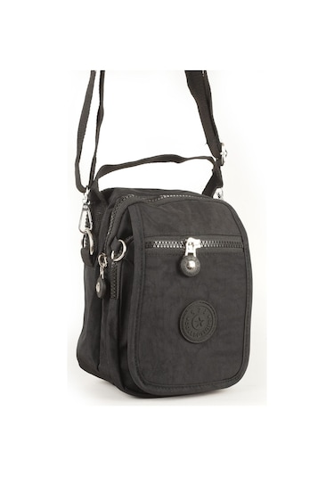 Krinkıl/klinkır Su Geçirmez Kumaş Cırtlı Çokgözlü Erkek Çapraz Omuz ve El Çantası Siyah 11-6k Siyah