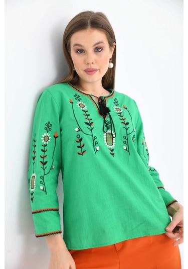 Dokuma Yazlık Bluz Yeşil