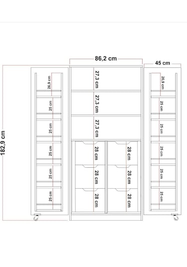 165 Derece Açılabilir 2 Kapaklı, 6 Çekmeceli, Kavanoz Raflı Kiler Ve Erzak Mutfak Dolabı Atlantik Çam Beyaz